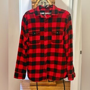 Mossimo Supply Co Men’s M Red Black Buffalo Plaid Flannel Shirt Cotton Button Up